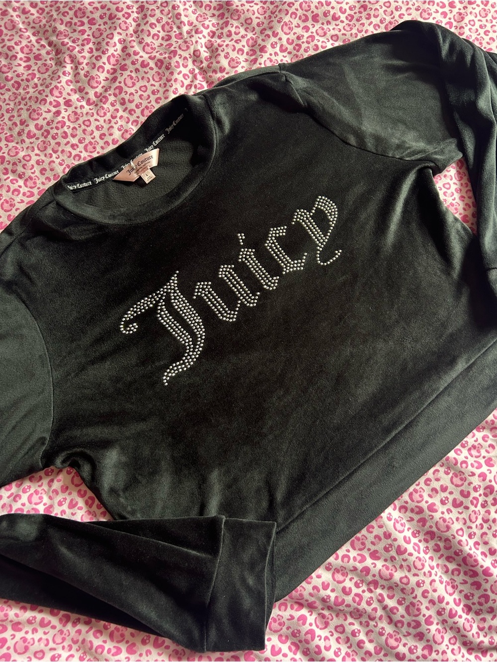 Juicy Couture Black Velour Rhinestone Crewneck Long-Sleeve
